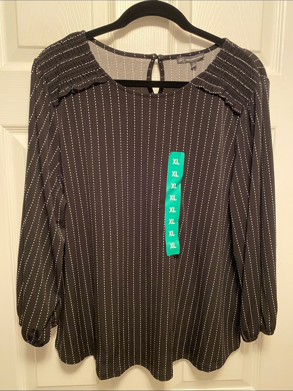 Adrianna Papell Black and White Pinstripe Blouse… size XL